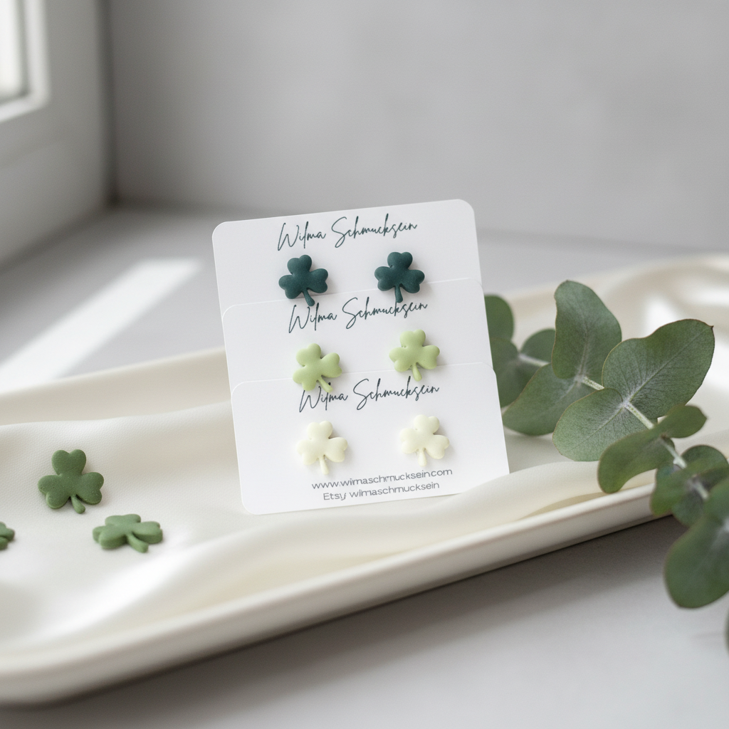 Polymer Clay Ohrstecker Kleeblatt