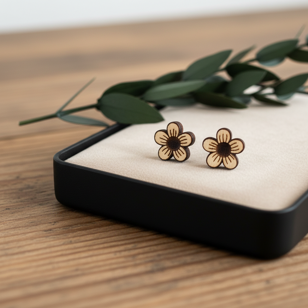 Holz Ohrringe Blume