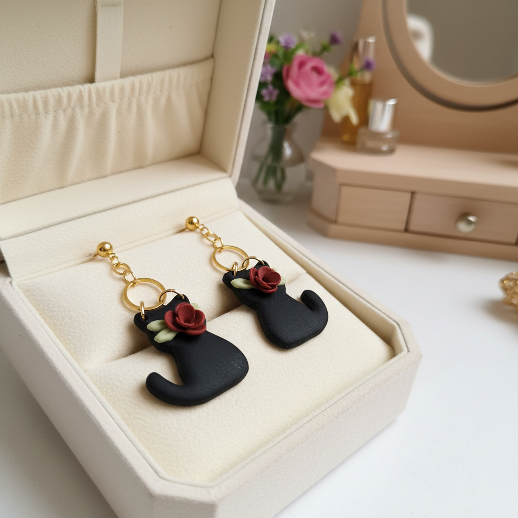 blumige Katze Ohrringe