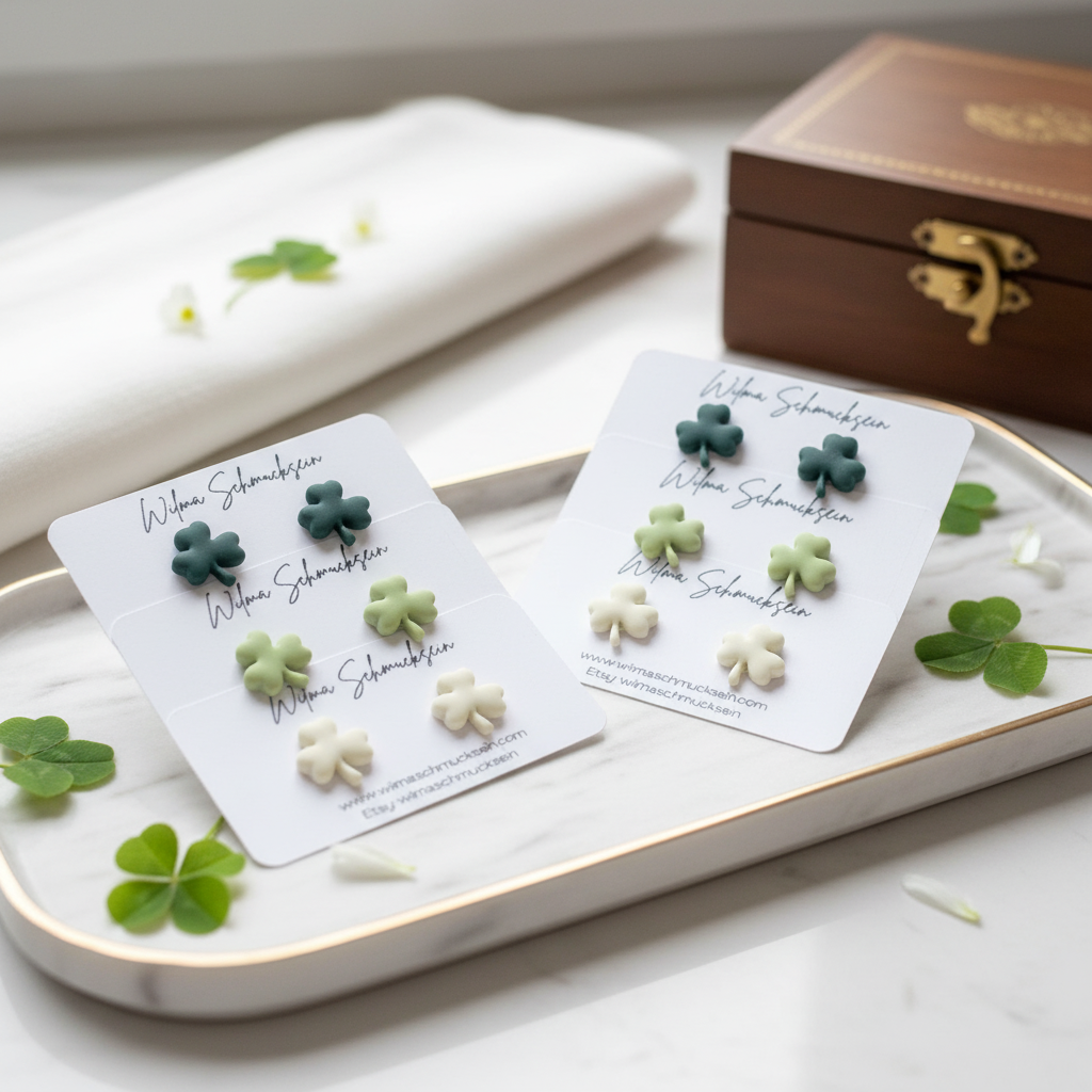 Polymer Clay Ohrstecker Kleeblatt