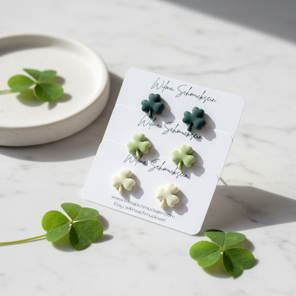 Polymer Clay Ohrstecker Kleeblatt