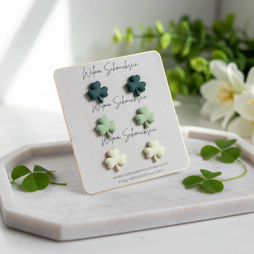 Polymer Clay Ohrstecker Kleeblatt