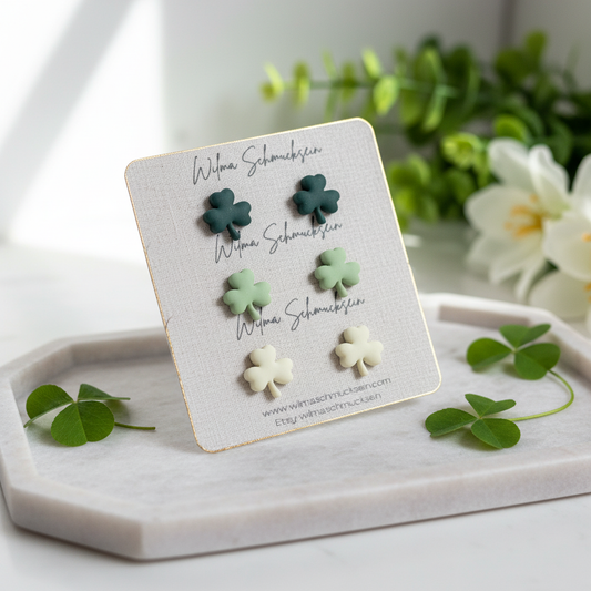 Polymer Clay Ohrstecker Kleeblatt