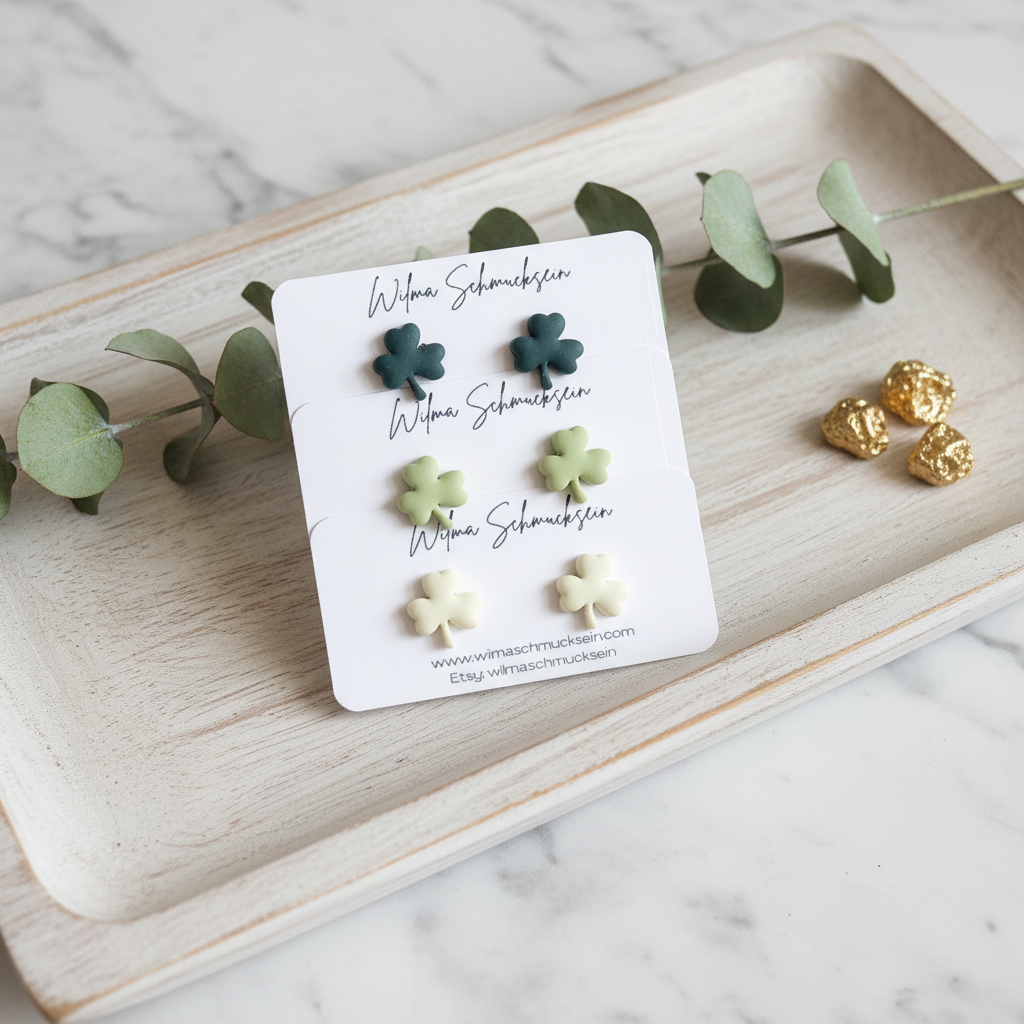 Polymer Clay Ohrstecker Kleeblatt