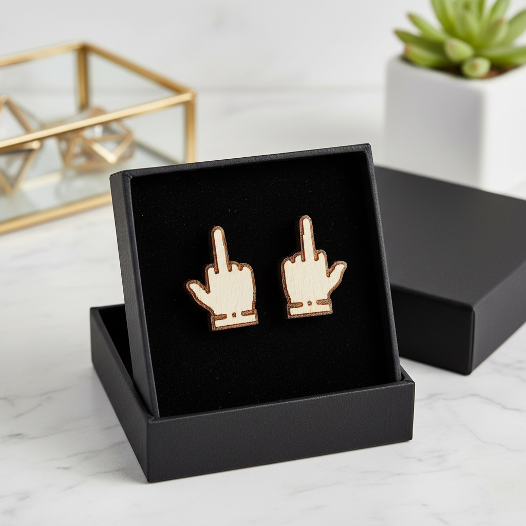 Mittelfinger Stinkefinger Holz Ohrringe