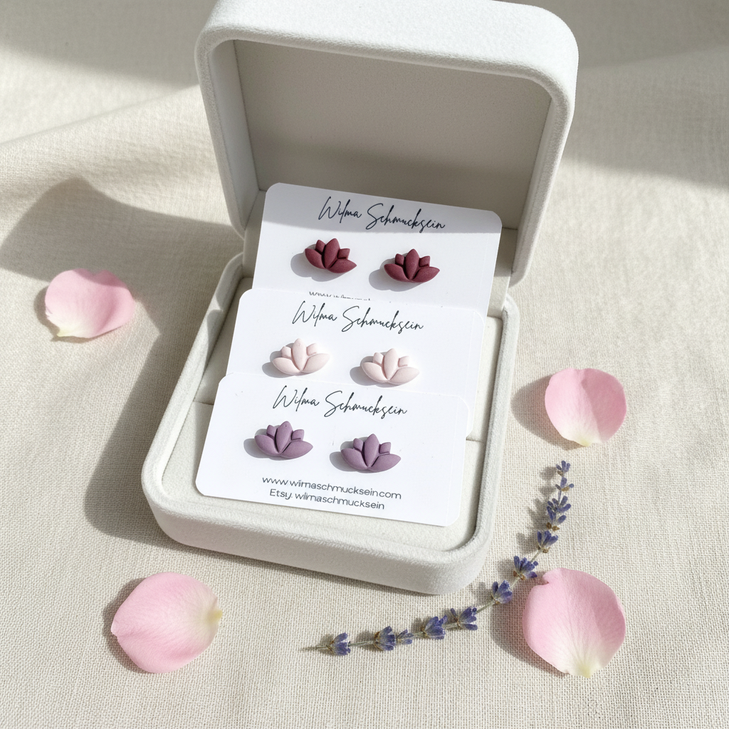 Polymer Clay Ohrstecker kleiner Lotus