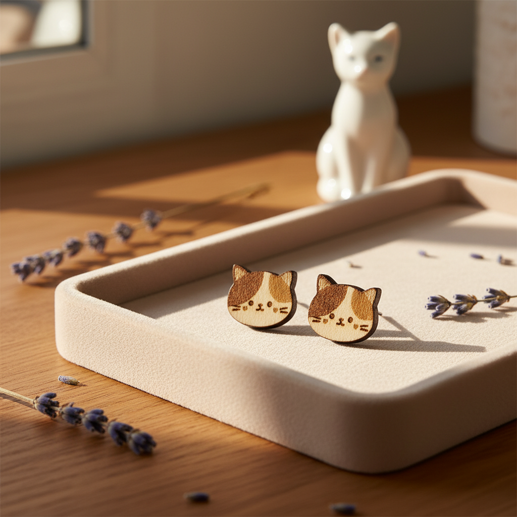 Katze Holz Ohrringe
