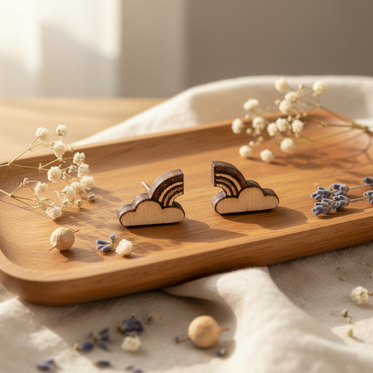 Regenbogen Wolke Holz Ohrringe