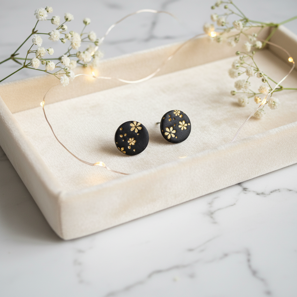 Florale schwarze Ohrstecker