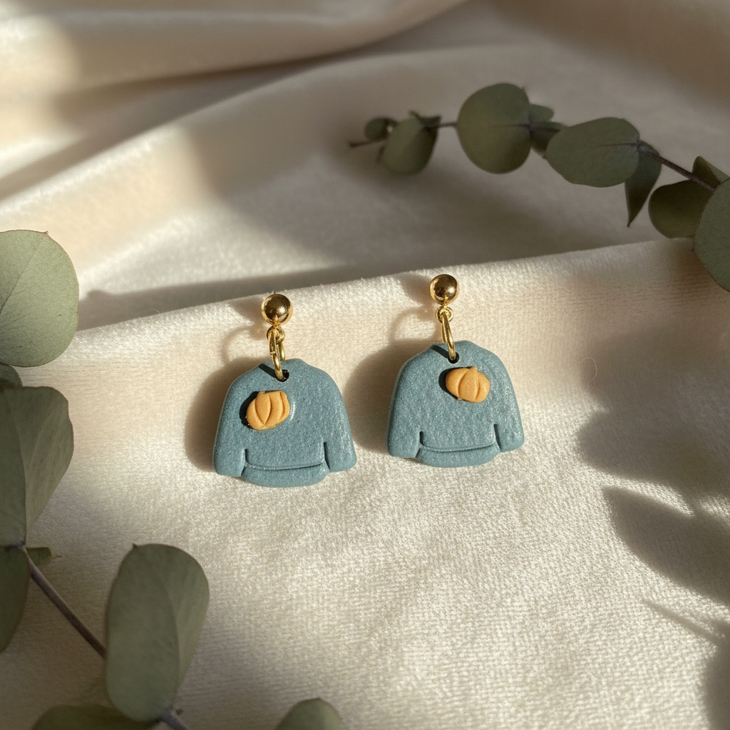 Herbst Pullover Polymer Clay Ohrringe