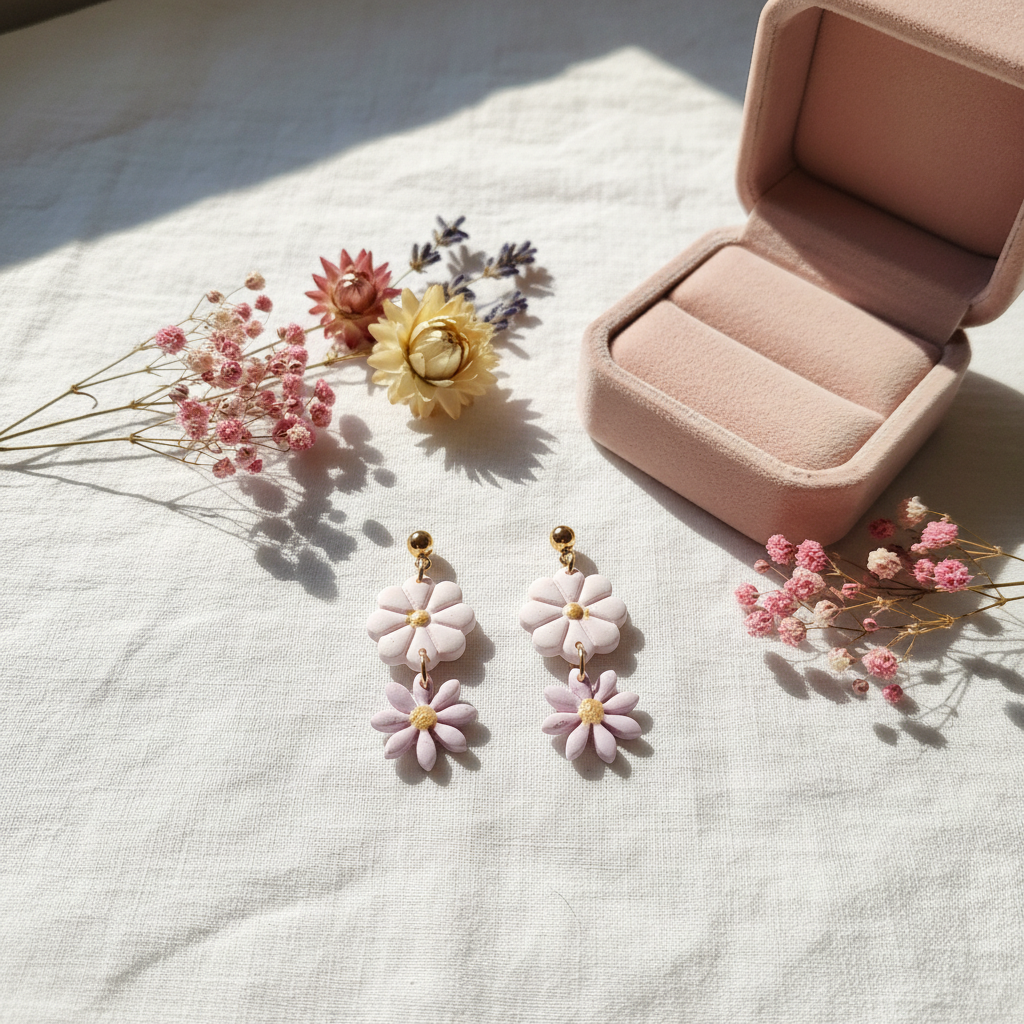 Blumen Polymer Clay Ohrringe