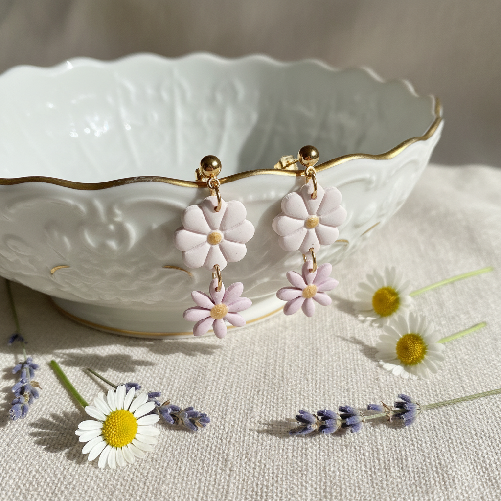 Blumen Polymer Clay Ohrringe