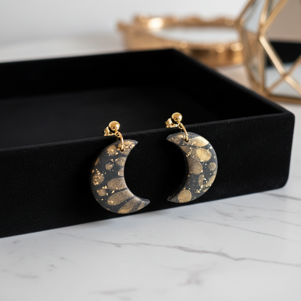 Mond Polymer Clay Ohrringe