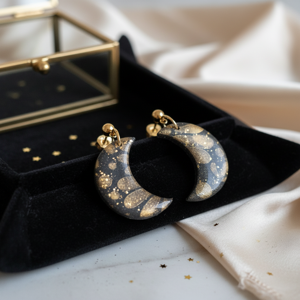 Mond Polymer Clay Ohrringe