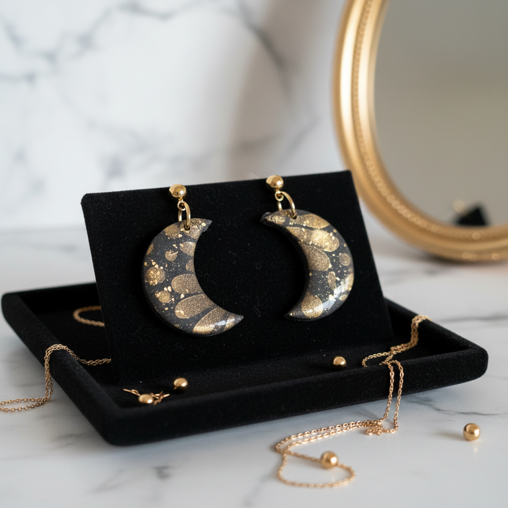 Mond Polymer Clay Ohrringe