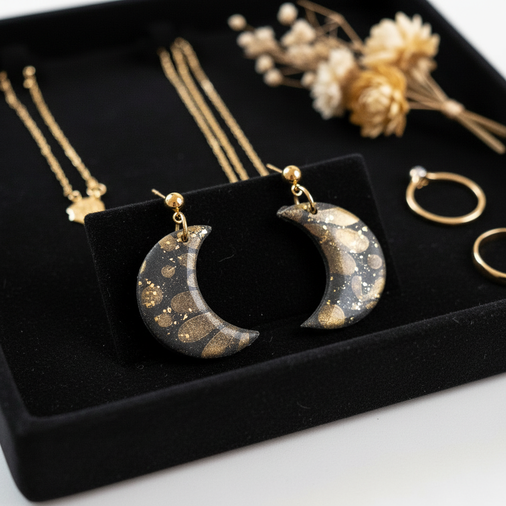 Mond Polymer Clay Ohrringe