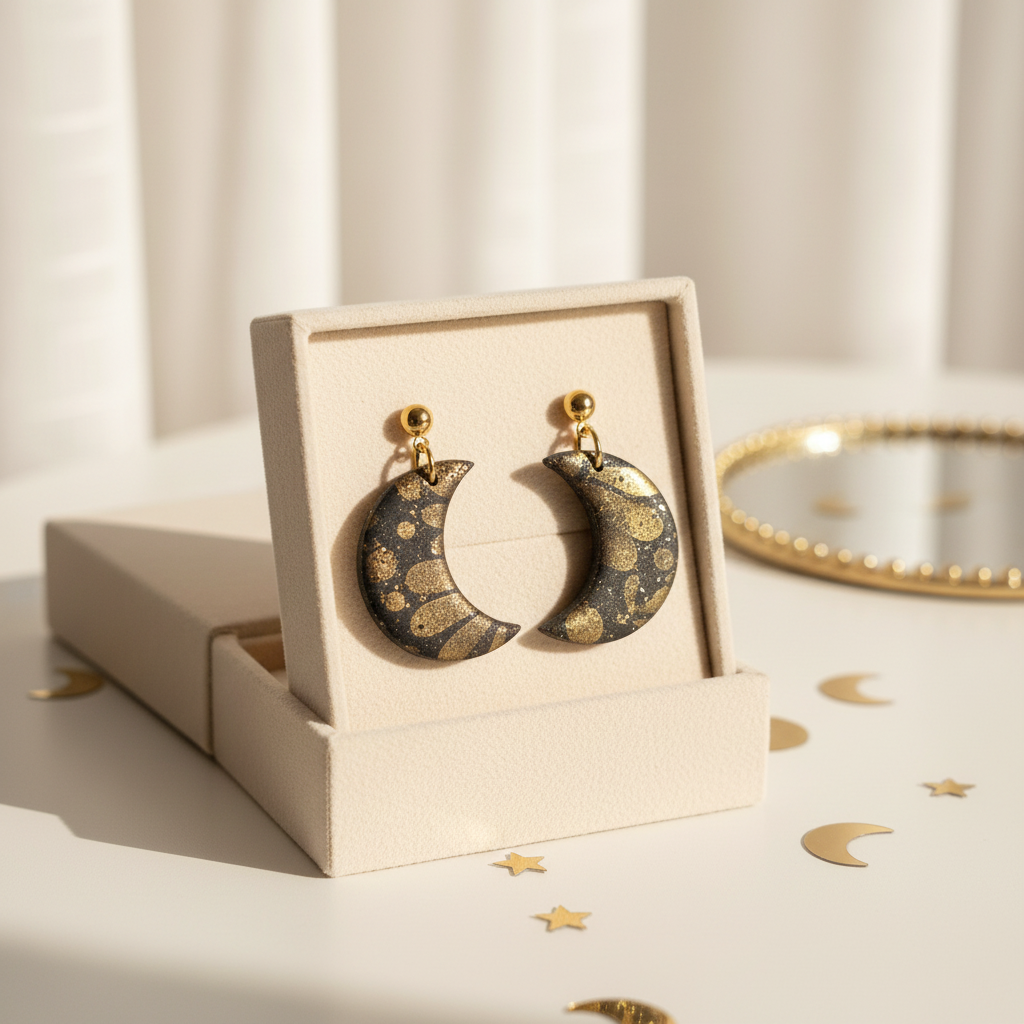 Mond Polymer Clay Ohrringe