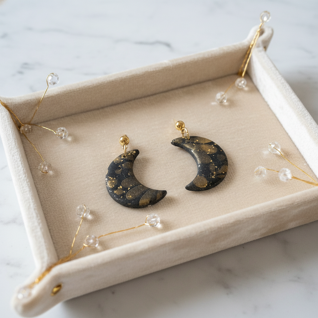 Mond Polymer Clay Ohrringe