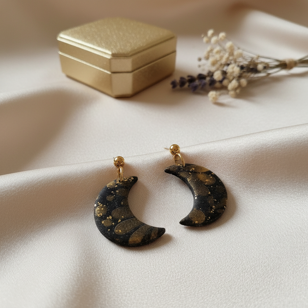 Mond Polymer Clay Ohrringe