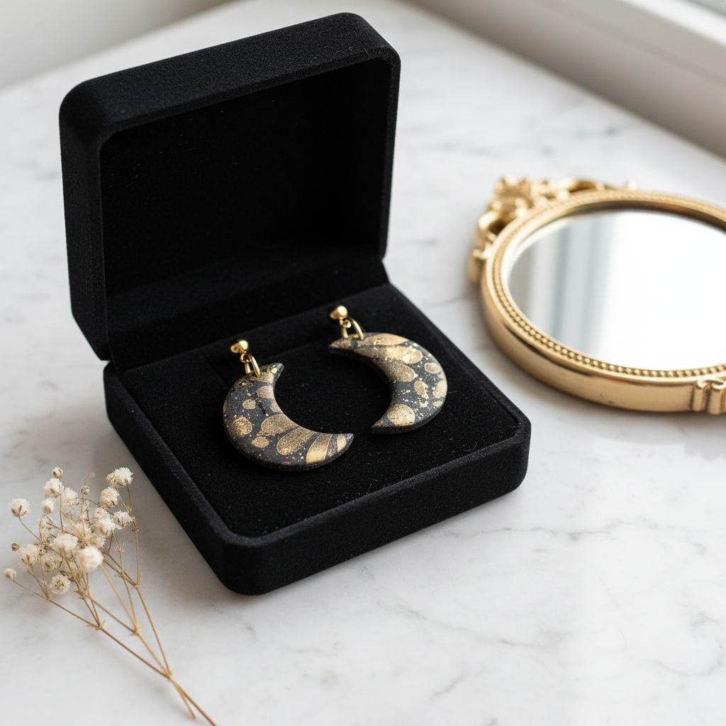 Mond Polymer Clay Ohrringe