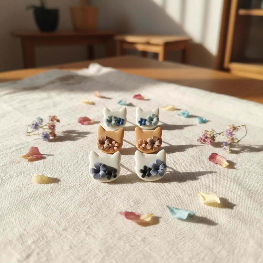 Katzenkopf Ohrringe mit Blumen