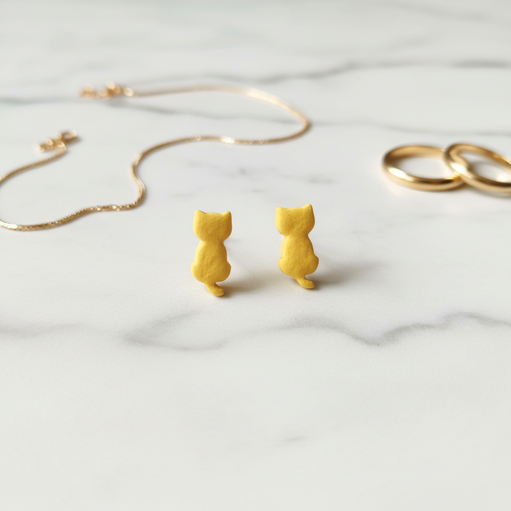 Polymer Clay Ohrstecker kleine Katzen mit Leder Effekt