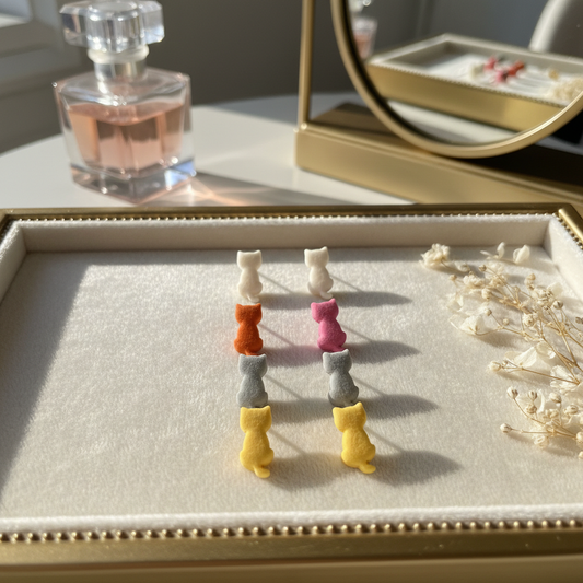 Polymer Clay Ohrstecker kleine Katzen mit Leder Effekt