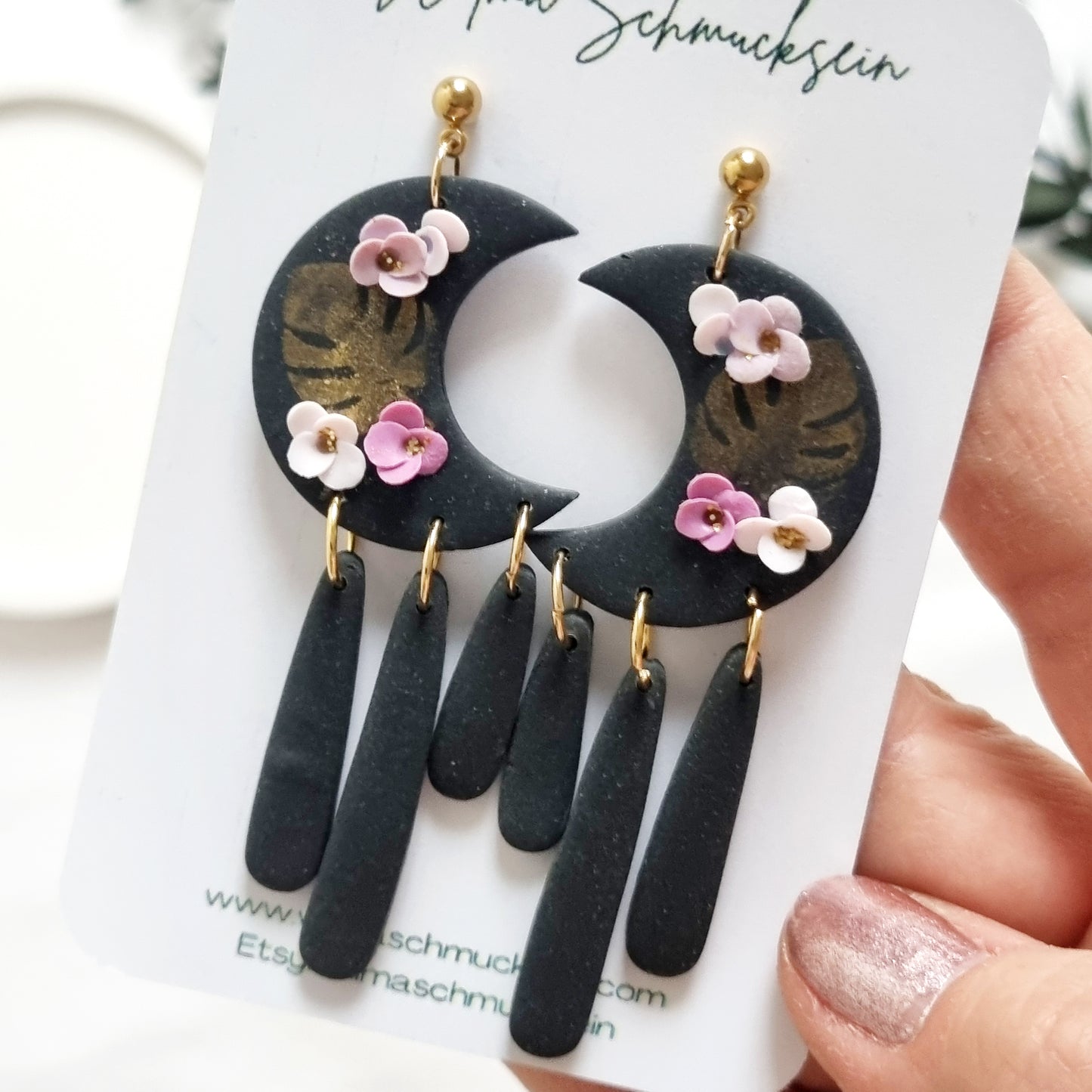 Ohrstecker Mond mit  Blumen