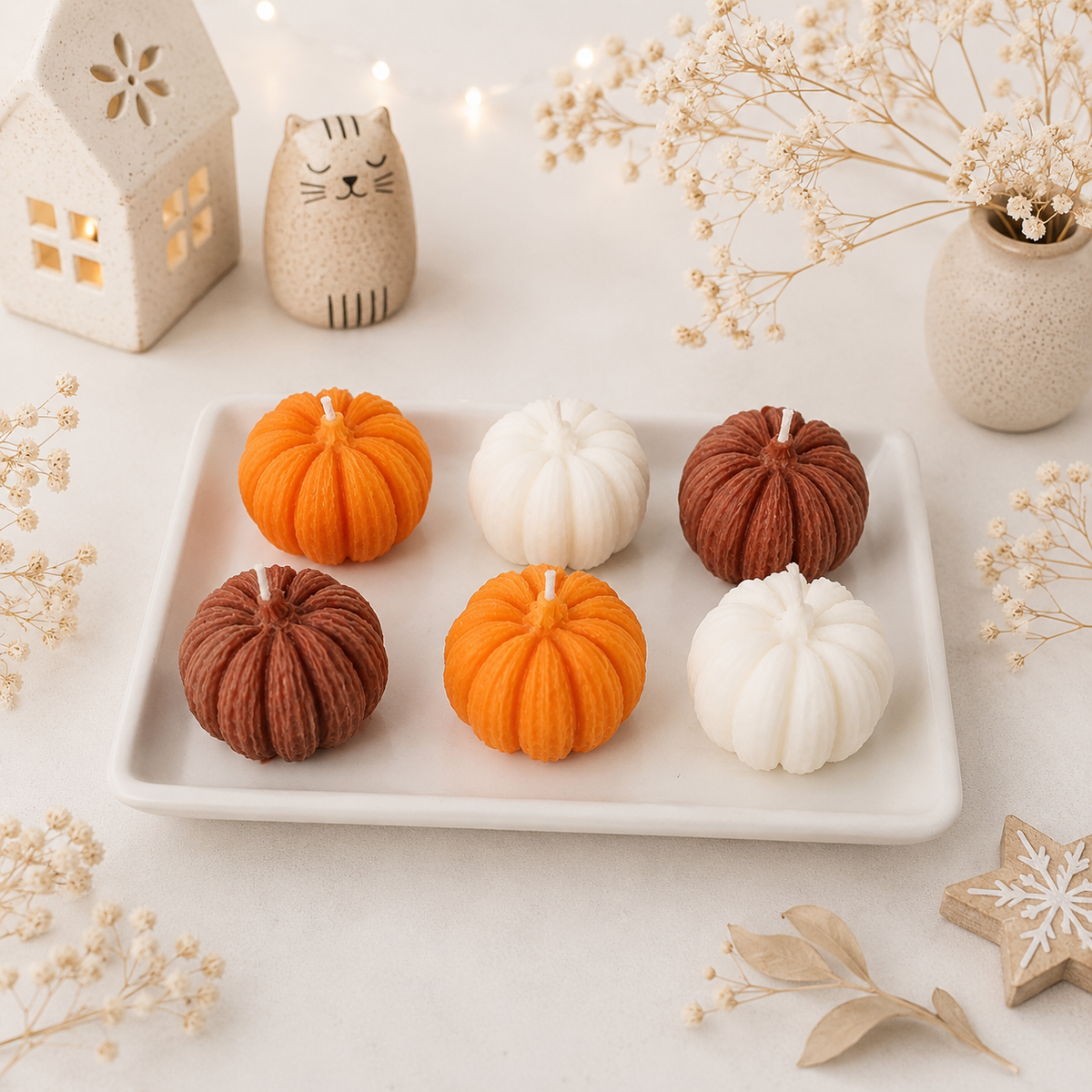 Deko Set mit Mini Kürbis Kerzen