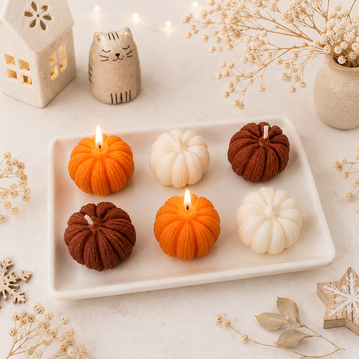 Deko Set mit Mini Kürbis Kerzen