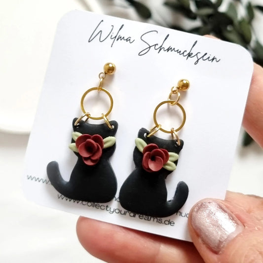 blumige Katze Ohrringe