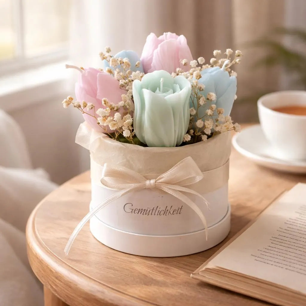 kleines Blumenbouquet aus Kerzen Tulpen