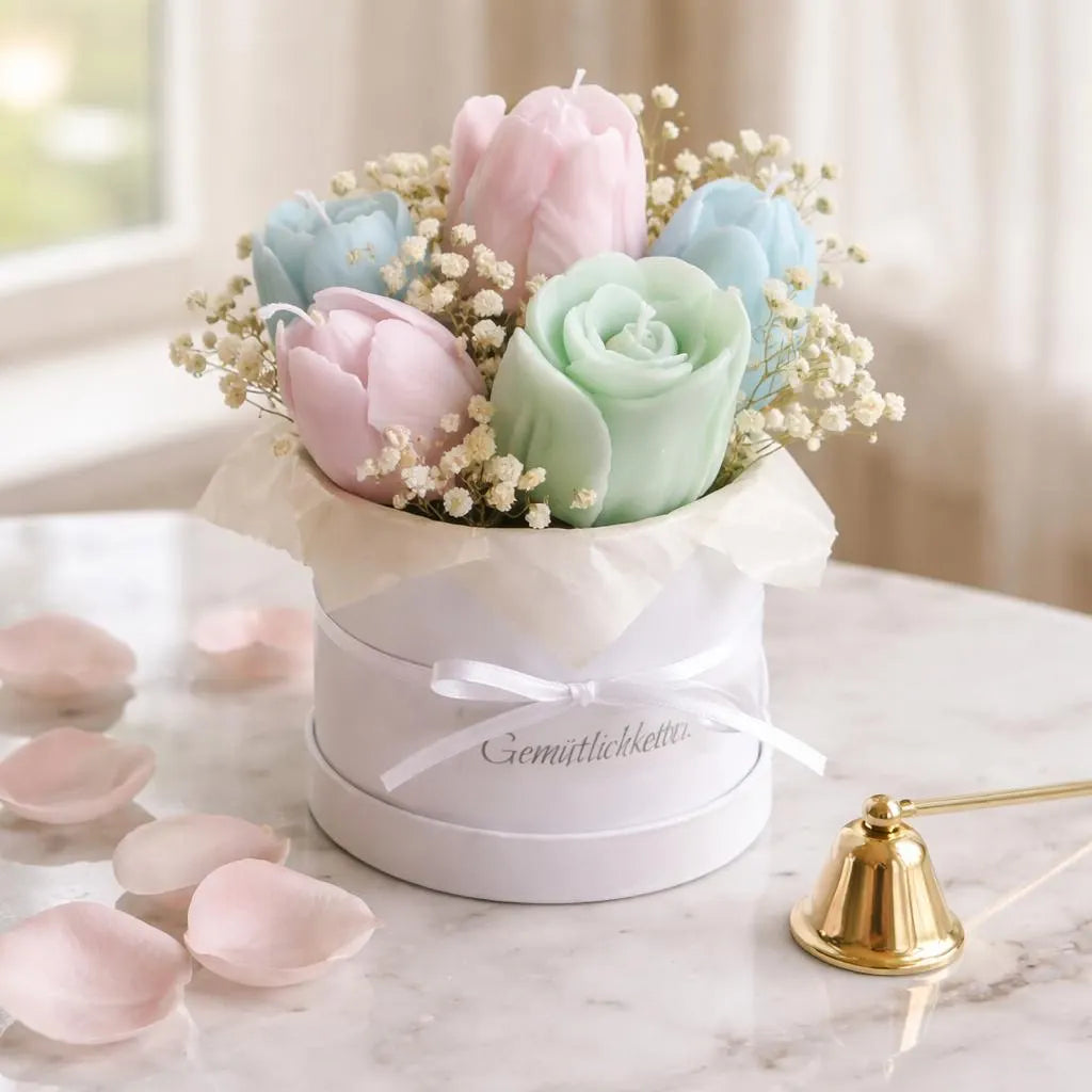 kleines Blumenbouquet aus Kerzen Tulpen