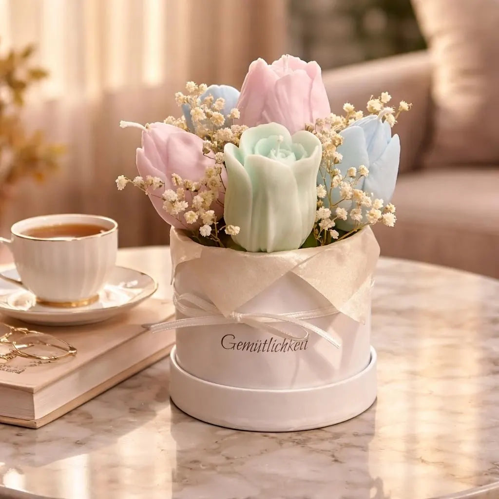 kleines Blumenbouquet aus Kerzen Tulpen
