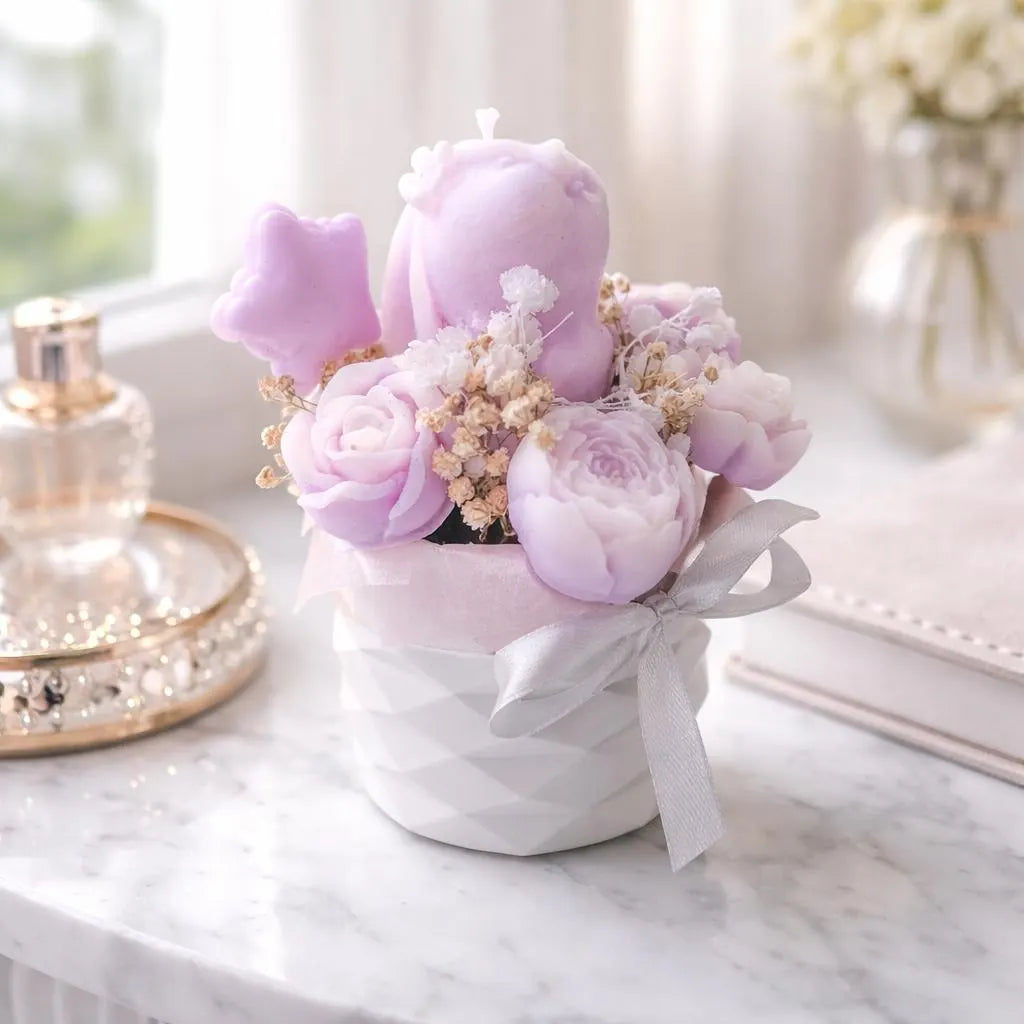 kleines Blumenbouquet aus Kerzen mit Hase und Stern